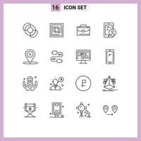 Set of 16 Modern UI Icons Symbols Signs for place location bag user secure Editable Vector Design Elements