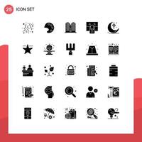 Pictogram Set of 25 Simple Solid Glyphs of cresent touch office one finger Editable Vector Design Elements