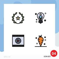 4 Thematic Vector Filledline Flat Colors and Editable Symbols of cinema media films solution video Editable Vector Design Elements