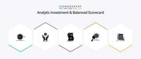 Analytic Investment And Balanced Scorecard 25 Glyph icon pack including globe. responsive. stack. response. love vector