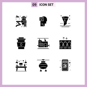 moderno conjunto de 9 9 sólido glifos y símbolos tal como bala rápido navegador bebida café editable vector diseño elementos