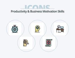 Productivity And Business Motivation Skills Line Filled Icon Pack 5 Icon Design. note. start from scratch. nonstop. begin. play vector