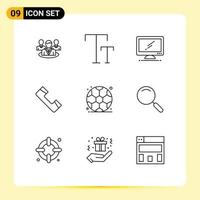 Universal Icon Symbols Group of 9 Modern Outlines of back to school telephone monitor phone call Editable Vector Design Elements