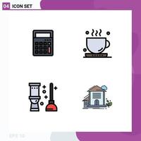 Filledline Flat Color Pack of 4 Universal Symbols of calculator clean office office room Editable Vector Design Elements