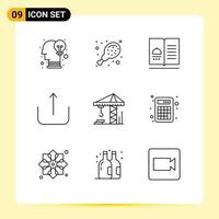 Modern Set of 9 Outlines Pictograph of construction crain food upload multimedia Editable Vector Design Elements