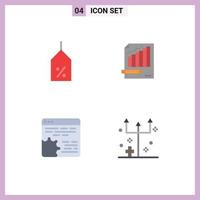 Modern Set of 4 Flat Icons Pictograph of tag graph logistic analytics api Editable Vector Design Elements