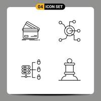 Line Pack of 4 Universal Symbols of creditcard worldwide credit card shopping connect Editable Vector Design Elements