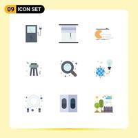 9 User Interface Flat Color Pack of modern Signs and Symbols of research party character night pacman Editable Vector Design Elements