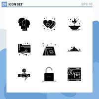 Solid Glyph Pack of 9 Universal Symbols of folder analytics switch share lamp Editable Vector Design Elements