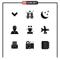 Modern Set of 9 Solid Glyphs and symbols such as cup pin moon map contact Editable Vector Design Elements