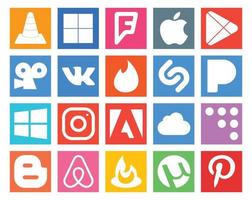 20 social medios de comunicación icono paquete incluso muro de codificación adobe videista instagram Pandora vector