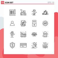 Mobile Interface Outline Set of 16 Pictograms of contacts leader flower development success Editable Vector Design Elements