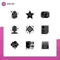 9 Thematic Vector Solid Glyphs and Editable Symbols of chinese executive media director business Editable Vector Design Elements