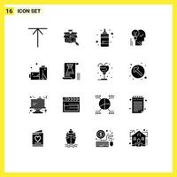 Mobile Interface Solid Glyph Set of 16 Pictograms of power mind color lightbulb brain Editable Vector Design Elements