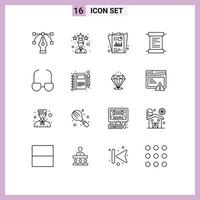 Stock Vector Icon Pack of 16 Line Signs and Symbols for view glasses report script paper Editable Vector Design Elements