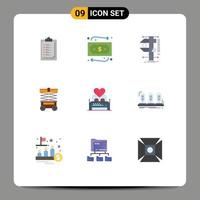 Pack of 9 Modern Flat Colors Signs and Symbols for Web Print Media such as love lifter caliper warehouse lift Editable Vector Design Elements