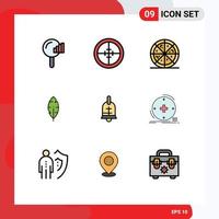 Pack of 9 Modern Filledline Flat Colors Signs and Symbols for Web Print Media such as holiday ring target ball ink Editable Vector Design Elements