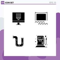 Universal Icon Symbols Group of 4 Modern Solid Glyphs of coding pipe development cinema repair Editable Vector Design Elements