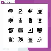 Solid Glyph Pack of 16 Universal Symbols of globe lotus money sauna job Editable Vector Design Elements