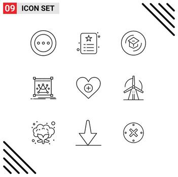 Pack of 9 Modern Outlines Signs and Symbols for Web Print Media such as object edit identity school knowledge Editable Vector Design Elements