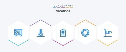 Vacations 25 Blue icon pack including flag. air. globe. lifebuoy. insurance vector