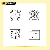 Set of 4 Modern UI Icons Symbols Signs for clock celebrate timer education flag Editable Vector Design Elements