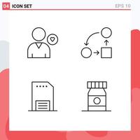 Mobile Interface Line Set of 4 Pictograms of favorite tactic like office contact Editable Vector Design Elements