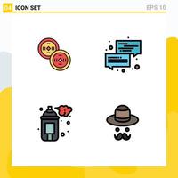 Mobile Interface Filledline Flat Color Set of 4 Pictograms of coins art communication message paint Editable Vector Design Elements