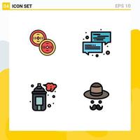 Mobile Interface Filledline Flat Color Set of 4 Pictograms of coins art communication message paint Editable Vector Design Elements