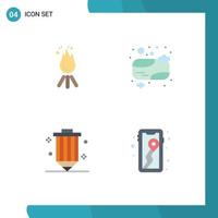 4 User Interface Flat Icon Pack of modern Signs and Symbols of fire coding camping bath soap development Editable Vector Design Elements