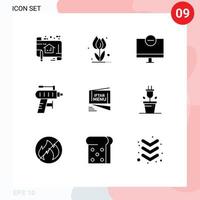 Universal Icon Symbols Group of 9 Modern Solid Glyphs of tool drill nature monitor gadget Editable Vector Design Elements