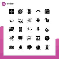 Group of 25 Modern Solid Glyphs Set for menu men mobile male hipster Editable Vector Design Elements