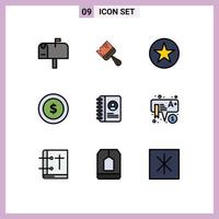 Universal Icon Symbols Group of 9 Modern Filledline Flat Colors of contact wreath circle money award Editable Vector Design Elements