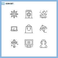 Group of 9 Outlines Signs and Symbols for pc device spells desktop park Editable Vector Design Elements