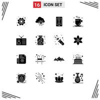 Universal Icon Symbols Group of 16 Modern Solid Glyphs of output device ancient tv app food drink Editable Vector Design Elements