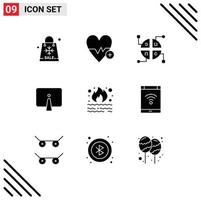 Modern Set of 9 Solid Glyphs and symbols such as burn imac plus desktop back Editable Vector Design Elements