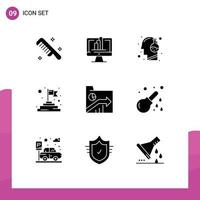 9 User Interface Solid Glyph Pack of modern Signs and Symbols of data success head flag science Editable Vector Design Elements