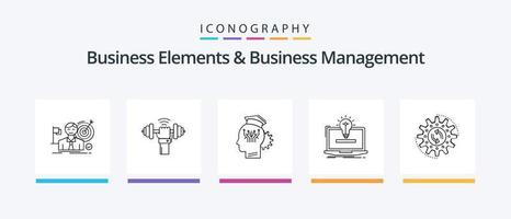 Business Elements And Business Managment Line 5 Icon Pack Including processing. efficiency. market. information. database. Creative Icons Design vector