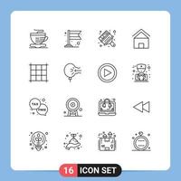 Pack of 16 creative Outlines of balloon pixels paint hut home Editable Vector Design Elements