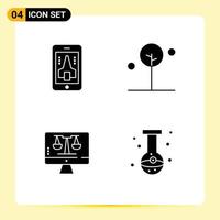 Universal Icon Symbols Group of 4 Modern Solid Glyphs of game computer smartphone nature screen Editable Vector Design Elements