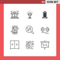Pictogram Set of 9 Simple Outlines of reminder mobile prize tower office Editable Vector Design Elements