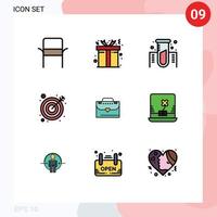 Set of 9 Modern UI Icons Symbols Signs for laptop briefcase experiment bag goal Editable Vector Design Elements