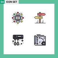 Group of 4 Modern Filledline Flat Colors Set for marketing kitchen seo package motel app Editable Vector Design Elements