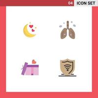 Set of 4 Vector Flat Icons on Grid for moon giftbox romantic night heart love Editable Vector Design Elements