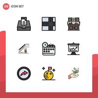 Pictogram Set of 9 Simple Filledline Flat Colors of chart time stairs management home Editable Vector Design Elements