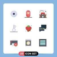 User Interface Pack of 9 Basic Flat Colors of heart strawberry education building fruit weather Editable Vector Design Elements