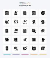 Creative Marketing And Seo 25 Glyph Solid Black icon pack  Such As seo. premium. document. web. retina vector