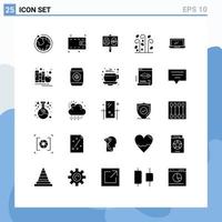 Editable Vector Line Pack of 25 Simple Solid Glyphs of device computer eggs wind leaves Editable Vector Design Elements