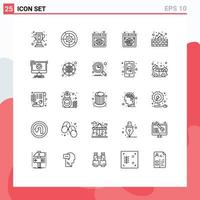 Universal Icon Symbols Group of 25 Modern Lines of world web process search browser Editable Vector Design Elements