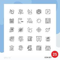 Set of 25 Modern UI Icons Symbols Signs for internet globe tool new ramadan Editable Vector Design Elements